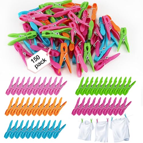 150 Stück Wäscheklammern Bunt Set Kunststoff Clothes Pegs Handtuchklammern Ohne Abdruck Windfest Klammern Wäsche Starke Grip Clothes pegs Wäscheleine Kleidung Socken Handtuch