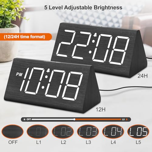 USB Wooden Digital Alarm Clock with Dimmer