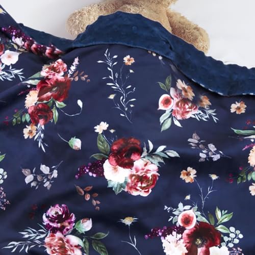 Image of BORITAR Baby Blanket Super Soft Minky Floral Dark Blue 30x40 Inch | Double Layer Receiving Blanket for Boys GirlsNewborn Infant Toddler Nursery Pet Crib Stroller Shower Gift