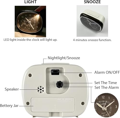 Miniatura 4 de Reloj despertador silencioso cuadrado redondo – Diseño híbrido único, sin tictac, funciona con pilas, perfecto para decoración de dormitorio,