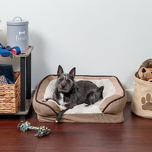 Image of Furhaven Orthopedic Dog Bed for Small Dogs w / Removable Bolsters & Washable Cover, For Dogs Up to 20 lbs - Plush & Velvet Waves Perfect Comfort Sofa - Brownstone, Small