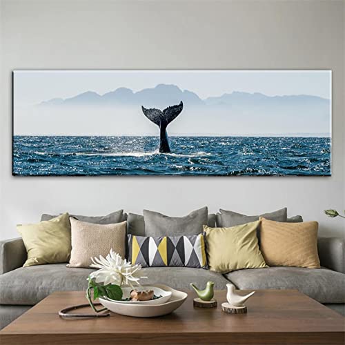 Toile paysage marin queue de baleine grand format 70x210 - 3