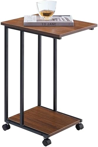 Miniatura 17 de JJS Mesa lateral C para sofá, sala de estar, mesa de aperitivos que se desliza debajo para espacios pequeños, roble/blanco blanco (Oak/White),Marrón