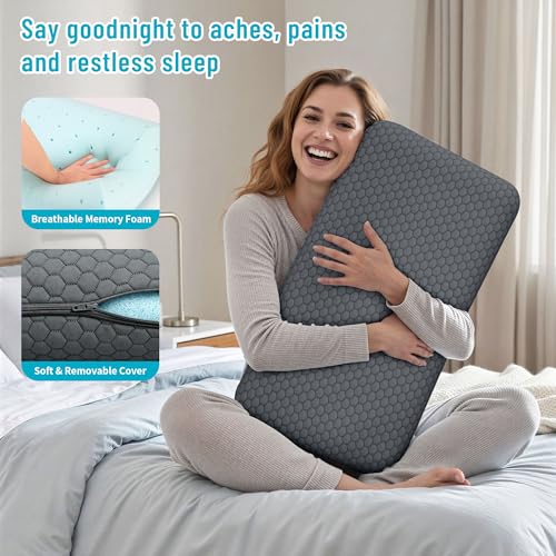 Image of CushyOasis Memory Foam Pillows for Side, Back and Stomach Sleepers, Set of 2, Bed Pillow with Washable Cover and Breathable Mesh, Bed Pillow for Sleeping (Dark Grey,Queen Size)