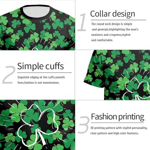 Image of Eciodci Men's St Patricks Day T-Shirts Novelty 3D Printed Shamrock Tuxedo Tees Shirt Clover Leaves Casual Short Sleeve Shirts