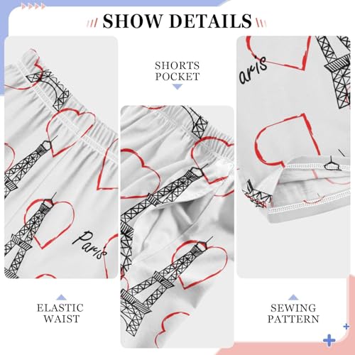 Eiffel Tower with Love Heart Boys Long Pants Soft Trousers Elastic Waist Kids Lounge Bottoms with Pockets S-XL4