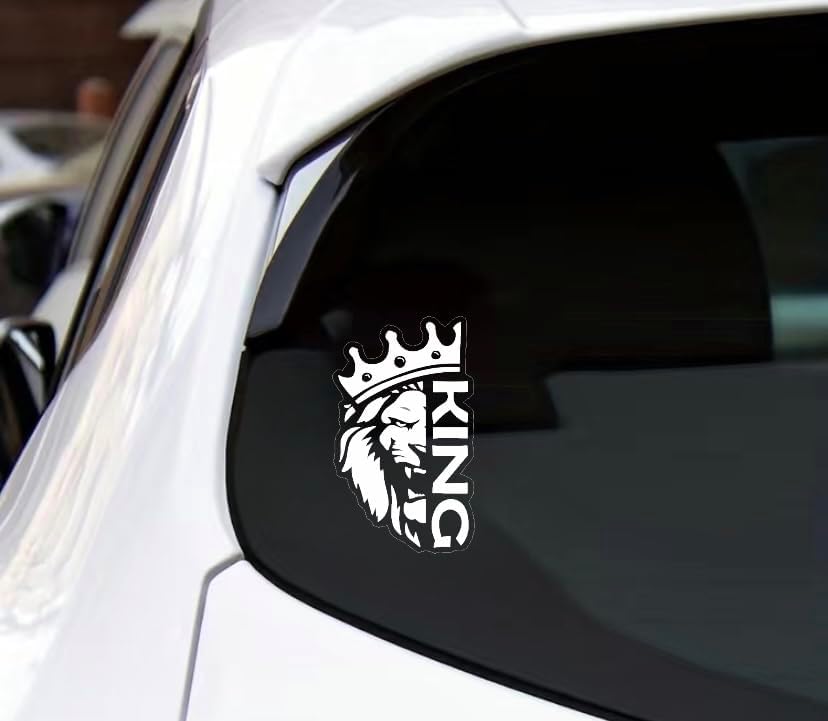 Miniatura 3 de Calcomanía de león para ventana de coche de vinilo, rey de la corona con símbolo de león, pegatina real para coche, rey de la carretera, calcomanía