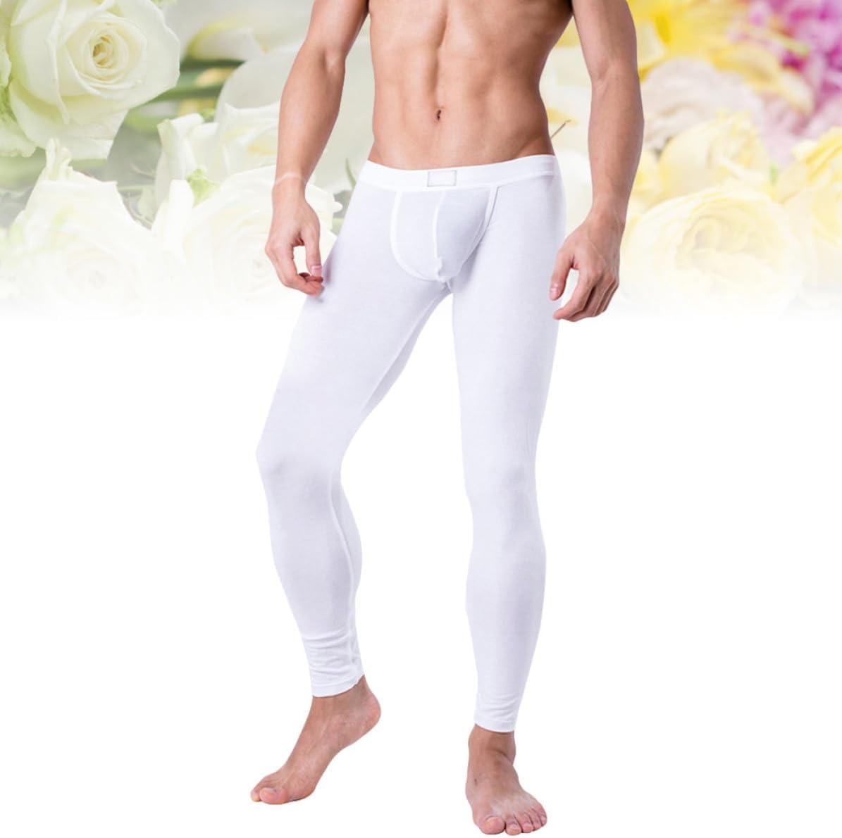 Stretchy Base Layer Pants Thermal Long Johns Men's for Sports White