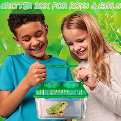 Bug Catcher Kit for Kids,Educational Bugnoculars Bug Viewer Container with Tweezers Built in Double 5X Magnifier and Ruler to Catch & Observe Spider Frog Butterfly Fish Silkworm and Reptile (Green)