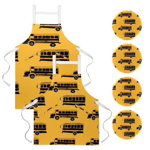 Tablier de cuisine lot de 2 avec motif bus scolaire multicolore taille unique