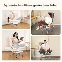 HOMRELEXA Bürostuhl mit Fußstütze, 135° für Home Office, Tech Stoff Grau – Ansicht 4