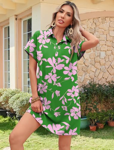 Image of HOTOUCH Womens Summer Shirt Dress 2026 Short Sleeve Floral Shift Dress Casual Loose Flowy Beach Sundress with Pockets