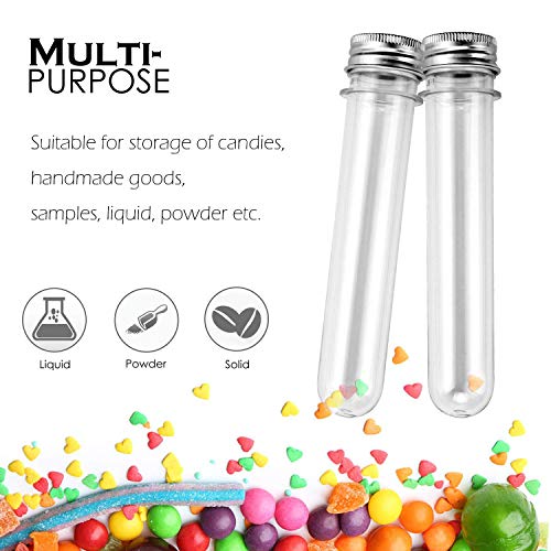 30 Pack 45 ML Bottles Plastic Test Tubes with Caps, Clear Bath Salt Tubes, Gumball Candy Container, Candy Storage Vials for Party Favors Science Experiment Home Décor(25x140mm)