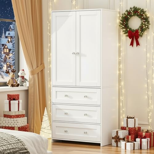 VOWNER Armoire Wardrobe Closet with Drawers and Mirror, 71" Clothing
