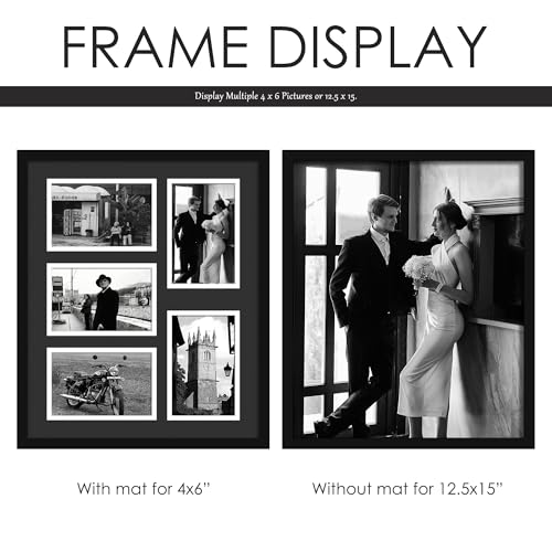 Image of DUENPY 12.5x15 Collage Picture Frame, 4x6 Collage Picture Frame, Displays Five 4x6 inch Photos, Wall Decor Wall Hanging or Tabletop, Black Mat.