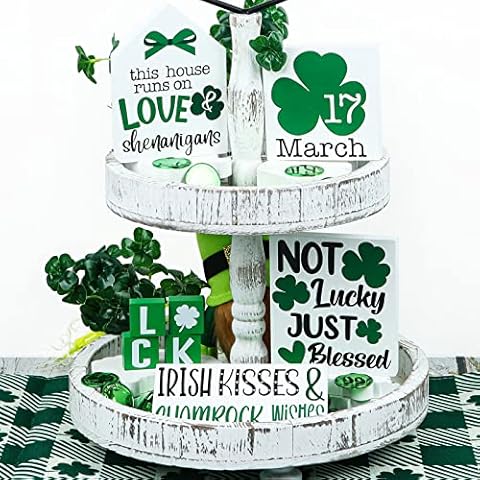 Maxsoins St Patricks Day Decorations-8PCS St Patricks Day Decorations for The Home-March 17,Wooden Luck Signs for Farmhouse Tiered Tray Decor and Table Decor Cover