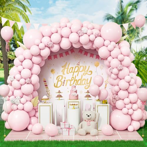 Eitolo Pastel Pink Balloons 143 pcs Macaron Pink Balloon Arch Garland Kit 5/10/12/18 Inch Different Size Light Baby Pink Latex Balloons for Girls Birthday Baby Shower Wedding Bridal Party Decoration