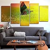 ZHYING Stampa su Tela 5Pcs Quadri Dipinti Quadri Murali Farfalla Lucciole Dipinti di Paesaggi Decorazione Soggiorno HD Opere d'Arte su Tela Modulari Canvas Mare Fiori Musica