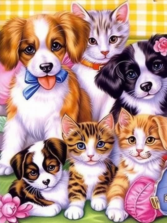 Ginfonr Kit de pintura de diamantes de mosaico 5D para bricolaje, gatos, perros, taladro completo, pintura con diamantes, animales, punto de cruz,