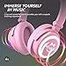 Mindkoo Cat Ear Bluetooth Headphones Pink, LED Light Up Over Ear Wireless Headphones with Microphone, Comfort Foldable Headset for Kids & Adults