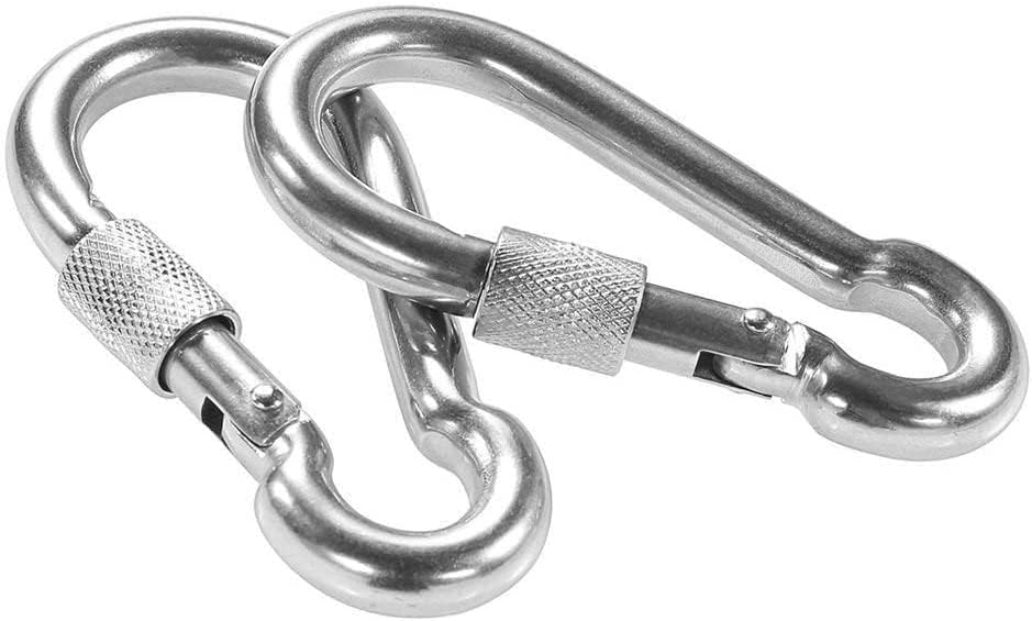 Fitcozi Snaphook Stainless Steel Big Spring Snap Hook Carabiner with Screw Lock/Hook Swing Connector/Heavy Duty Multipurpose (Silver) (2)