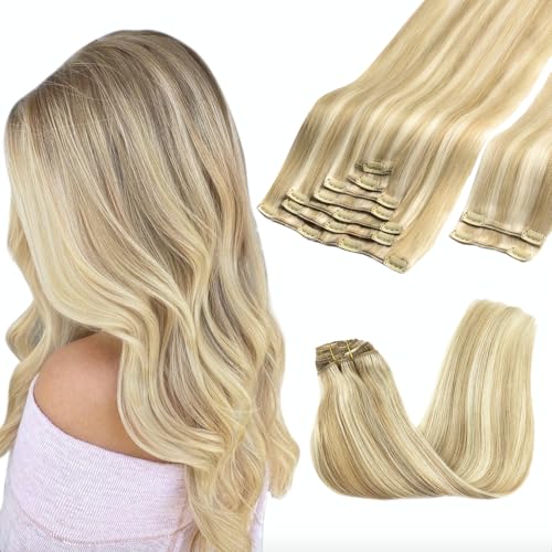 GOO GOO Clip in Hair Extensions Real Human Hair Blonde Remy Extensions