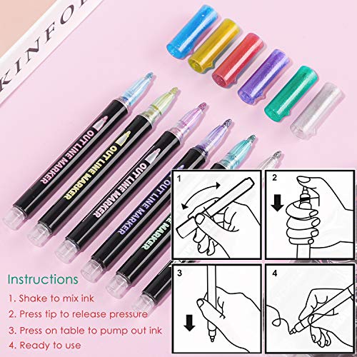 Kingmas 12 Colors Outline Metallic Markers Pens, Super Squiggles Double Line Pen, Magic Glitter Drawing Pens For Greeting Cards, Craft, Posters, Painting, Diy Sketching, Child Color Pen (12) #TOP6