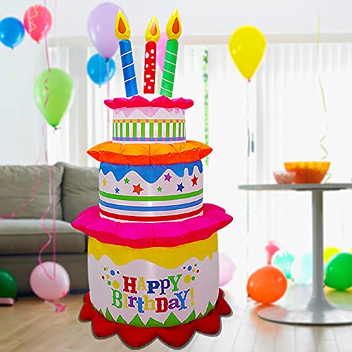 Laujoy 6Ft Inflatable Happy Birthday Cake With Candles Outdoor Decorations Blow Up Lighted Holiday Party Display Yard Lawn Patio Decorations Colorful Home Celebration #TOP1