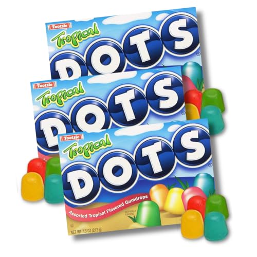 Tropical DOTS - Pack of 3 - Tropical Fruit Flavored Gumdrops - 7.5 oz. Movie Theater Boxes