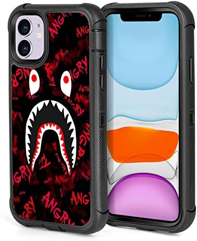 XWMHHP Compatible with iPhone 11 Case Cartoon Angry Shark Design for Men Boys, 3-Layer Heavy Duty Rugged Shockproof Anti-Slip Hard Plastic Bumper +Soft Silicone Rubber Full Body Protection Cover