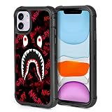XWMHHP Compatible with iPhone 11 Case Cartoon Angry Shark Design for Men Boys, 3-Layer Heavy Duty Ru