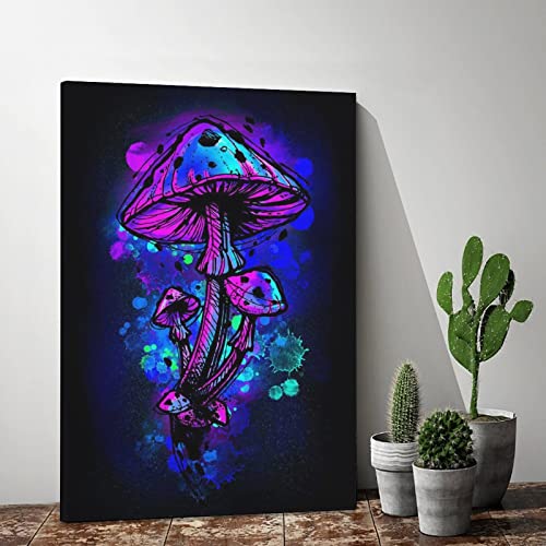 Xdtiopimy Plant Mushroom Pictures Wall Art Decor Colorful Purple Mushrooms Canvas Print Decor Office Room Decor Picture Paintings For Living Room Bedroom Framed Ready To Hang 12X18 Inchs #TOP1
