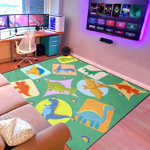 Cartoon Dinosaur Area Rug, Green, 2'×3'