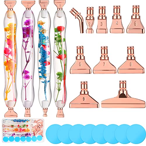 Geyoga 23 Pcs Flower Diamond Painting Art Drill Tool Pen Kits Resin for Adults with Rose Gold Pen Tips Preppy DIY Diamond Art Pens Accessories Nail Art Embroidery Decoration