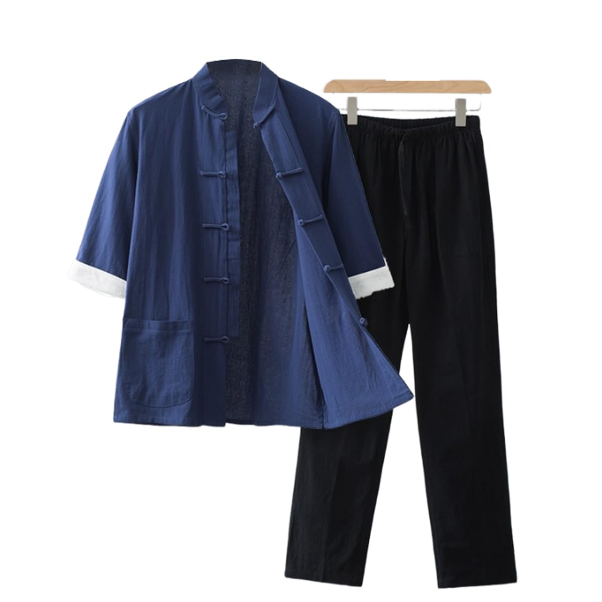 Uniforme de Tai Chi à manches courtes en coton bleu grande taille 4XL