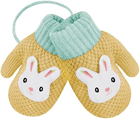Girls Boys Cute Fox Knitting Short Full Finger Gloves Toddler Kids Winter Thermal Plush Lining Cycling Camping Gloves Mitten for 1-3 Yrs