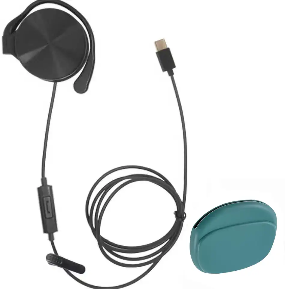 Single Side Hook Ear Headphone with Mic & Lapel Clip, 30mm Driver 3.9ft
