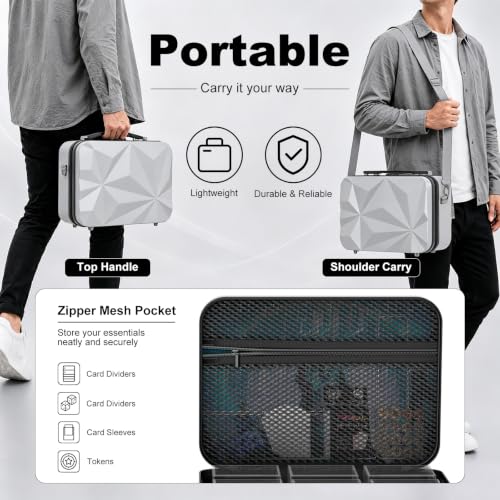 Image of Proijeut Card Deck Box with Portable Case, 6 Pack Clear Commander Deck Box with 6 Dividers, Holds 600+ Double Sleeved Cards, Fit for MTG, YuGiOh, TCG(Geometric Silver)