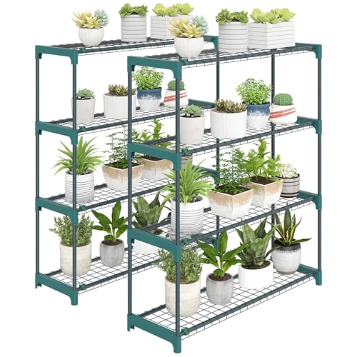 Outsunny Lot de 2 Étagères à Plantes 4 Niveaux Intérieur Extérieur, Supports pour Plantes en...
