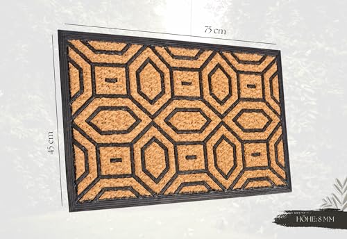 Hanse Home Fußmatte Kokos und Gummi für Innen und Außen - Outdoor Schmutzfangmatte Natur, Outdoor Geometrisches Muster, Wetterfest und rutschfest für Flur, Terrasse, Eingangsbereich - 45x75cm
