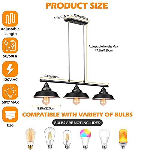 Elibbren 3-LIGHT HEAD Industrial Kitchen Island Pendant Light, Elibbren Rustic Farmhouse 3-Lights Pendant thumb #2