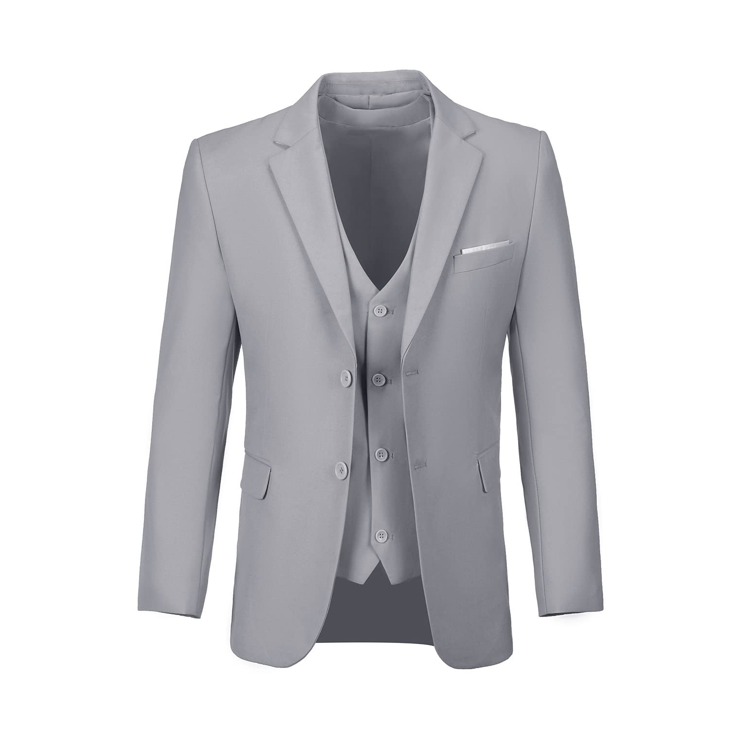 Furuyal Conjunto de traje ajustado de 3 piezas para hombre, dos botones, boda, negocios, esmoquin, chaqueta, chaleco, pantalones con corbata