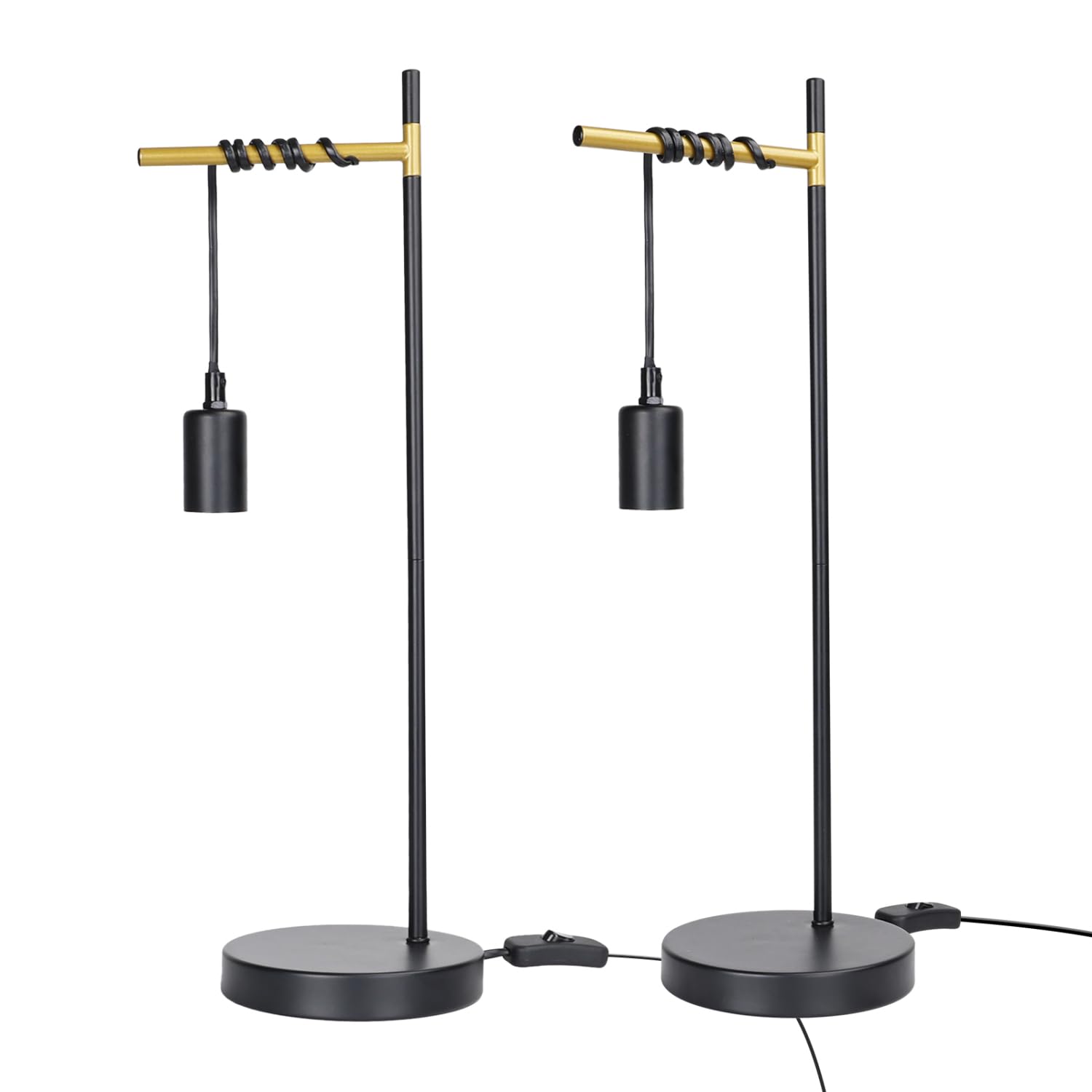 Aigostar lámpara de mesa retro E27, lámpara de escritorio industrial de metal con cable de 180cm con interruptor, lámpara de noche(sin bombilla), negro/dorado, 2pcs