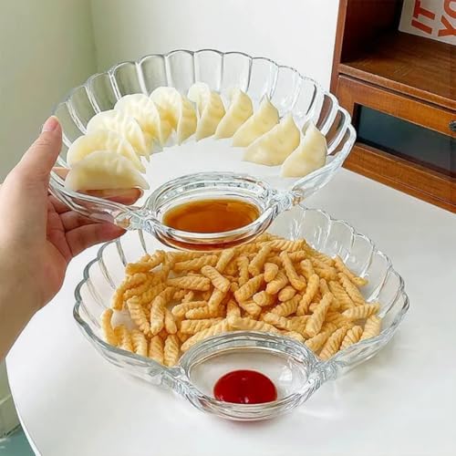 Image of PrimeWorld Set of 2 - 9.45 Inch Sea Shell Glass Plates | Elegant Dumpling, Sushi, Snack, Fruit & Chips Serving Dishes | Decorative Crystal-Clear Plates for Dining, Parties & Restaurants