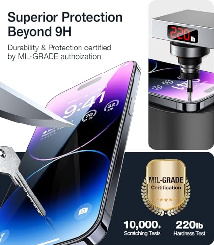 Image of UltraGlass UNBREAK TOP 9H+ Glass for iPhone 14 Pro Screen Protector [Military Grade Shatterproof & Longest Durable] Full Screen Protector 14 Pro Tempered Glass Anti-fingerprint [2024 New] 2 Pack