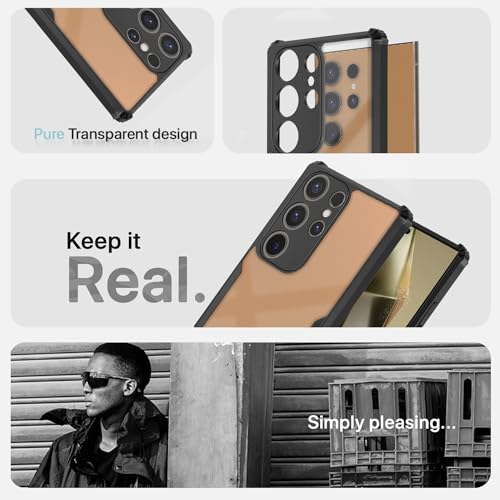 Image of Pikkme Samsung Galaxy S24 Ultra 5G Back Cover | Crystal Clear Transparent Back | Ultra Hyrbid | Full Camera Protection | Raised Edge | Bumper Back Case (Black)