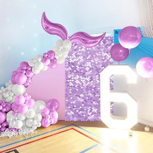 Image of Shimmer Wall Backdrop Light Purple Backdrop Glitter Party Backdrop for Birthday Wedding Engagement Mermaid Wall Disco Backdrop Decoration(12 Panels)
