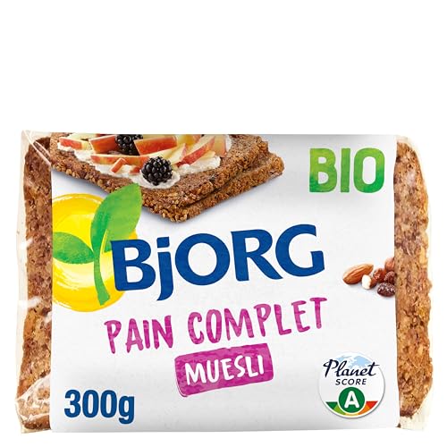 BJORG - Pain Complet Muesli Bio - Aux Céréales Complètes - Source de Magnésium, Phosphore - Prétranché - 300 g
