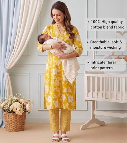 Image of DUMMY SHAPE Feeding Kurtis for Women Cotton Blend | Floral Kurta Pant Dupatta Set with Nursing Zippers to Pre & Post Partum | Maternity Dresses | Mom to Be Gifts for Pregnant Woman