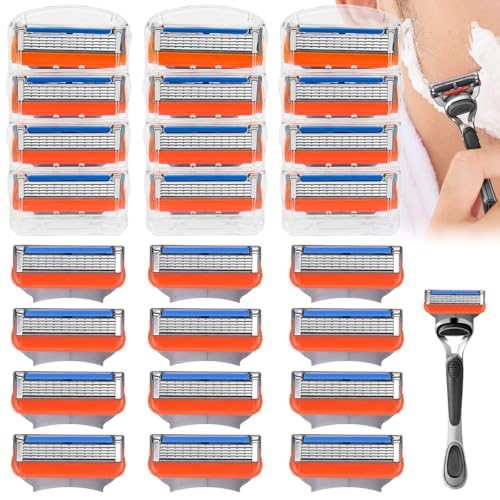 24 Piezas Cuchillas de Afeitar para Hombre, 5 Capas de Hojas de Afeitar de Precisión, Recambios para Fusion 5, Cuchillas de Afeitar Hombre, Cuchillas Afeitar